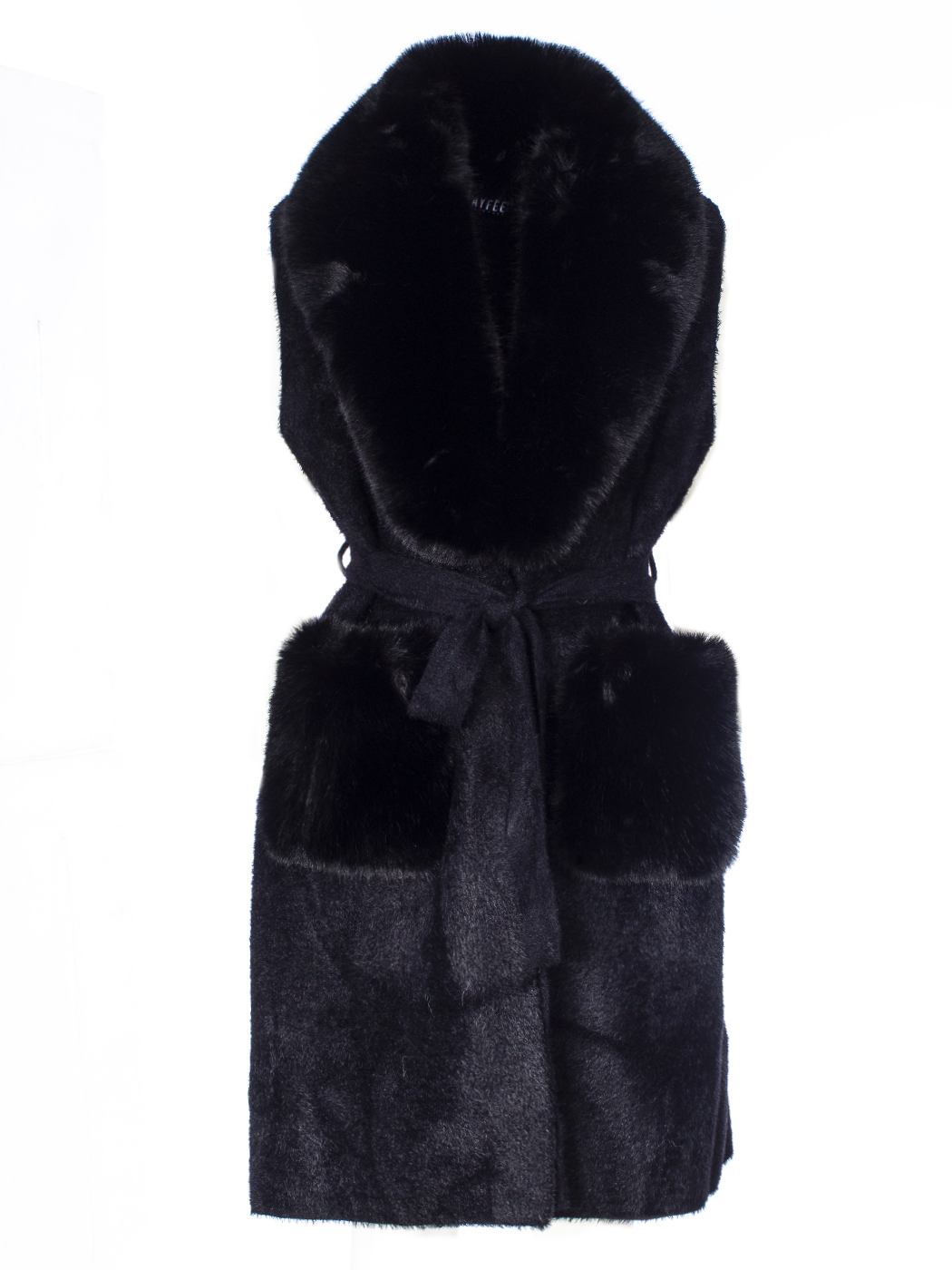 GILET TASCHE ECOFUR,3 TG,100% NY, MADE IN PRC                - BLACK